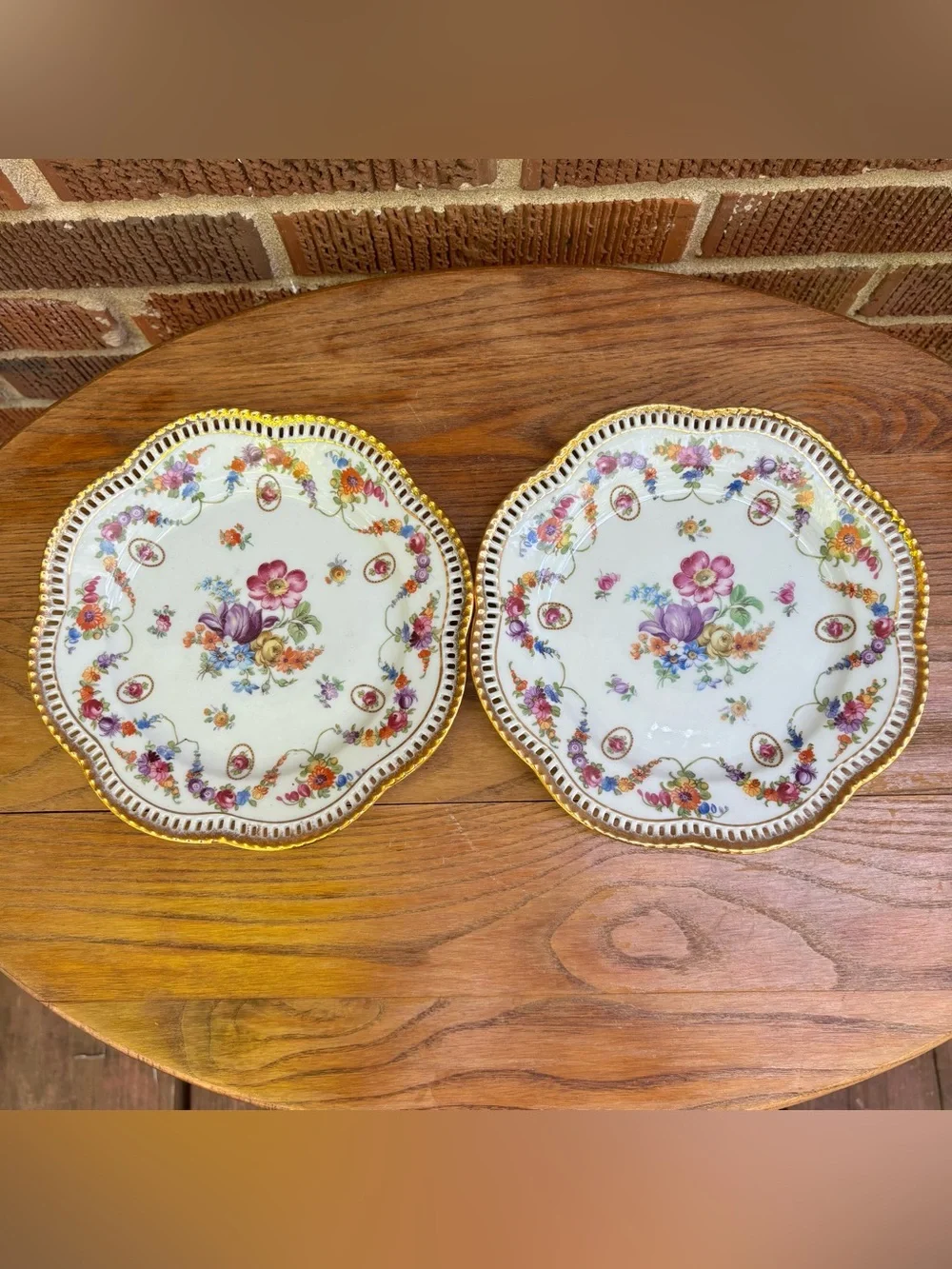 Schumann Bavaria Dresdener Porcelain Reticulated Floral Iris Dessert Plates 2